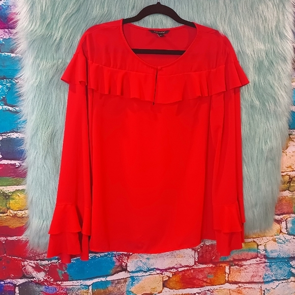 Banana Republic Red Long Bell Sleeve Ruffle Top Size S - Picture 1 of 9